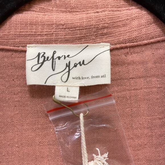 NWT Rose Color Gauze Button Up Short Sleeve Dress-L - Picture 2 of 6